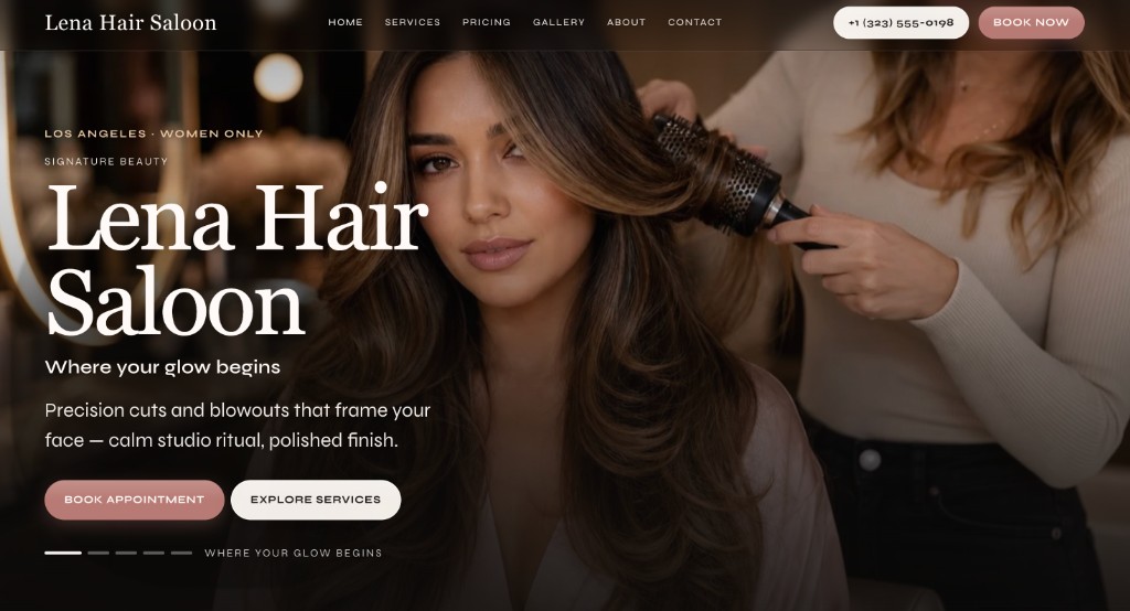 Lena Hair Saloon website design by Dropwebs showing salon services and booking